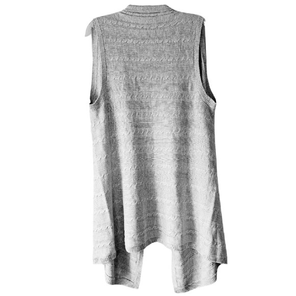 NWOT Talbots Sleeveless Open Front Cardigan Cascading Vest Gray Cable Knit - Picture 4 of 8